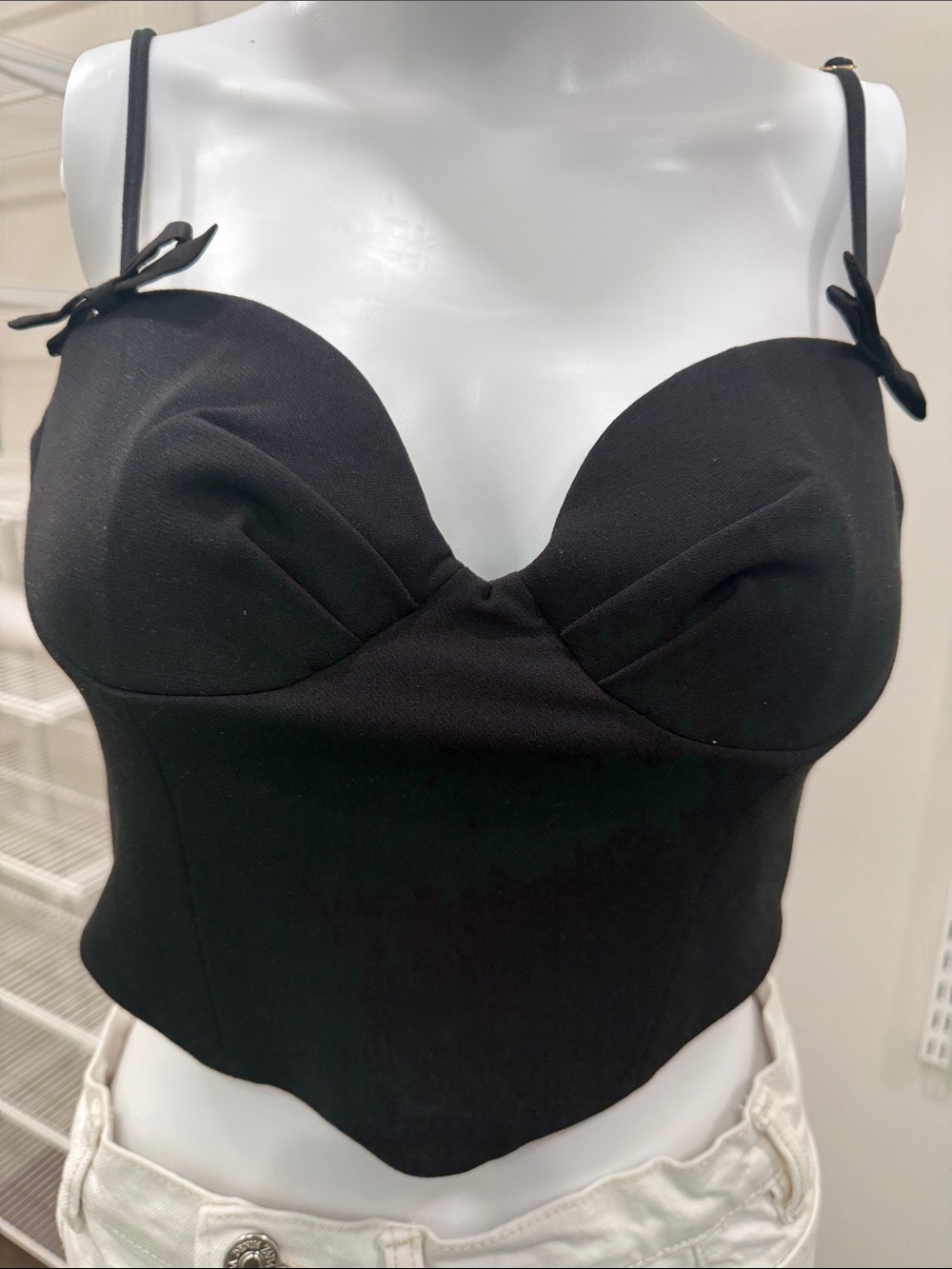 Rumored Black Bustier Crop Top with Bow Straps